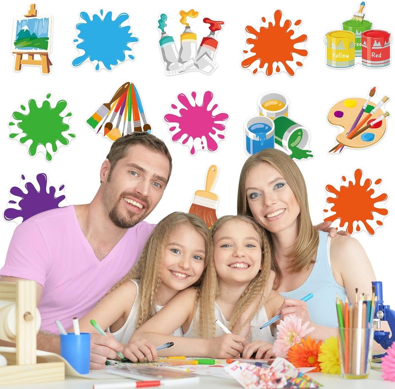Machomby 48Pcs Art Paint Cutouts for Bulletin Board Decorations, Colorful Art Painting Party Cutouts Paint Splatter Paper Cut Outs for Home School Bulletin Board Wall Chalkboard Craft Theme Party Decor - Image 4